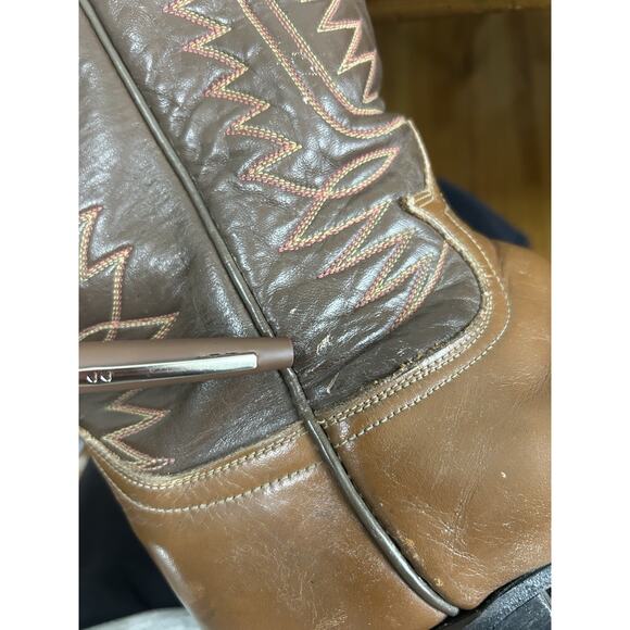 Vintage Tony Lama Men's Brown Leather Sz 9 Pull On Riding Cowboy Western Boot - Picture 13 of 16